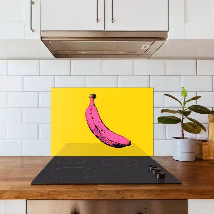 Banaan - Grafisch - Geel keuken achterwand spatscherm klein -sfeer2