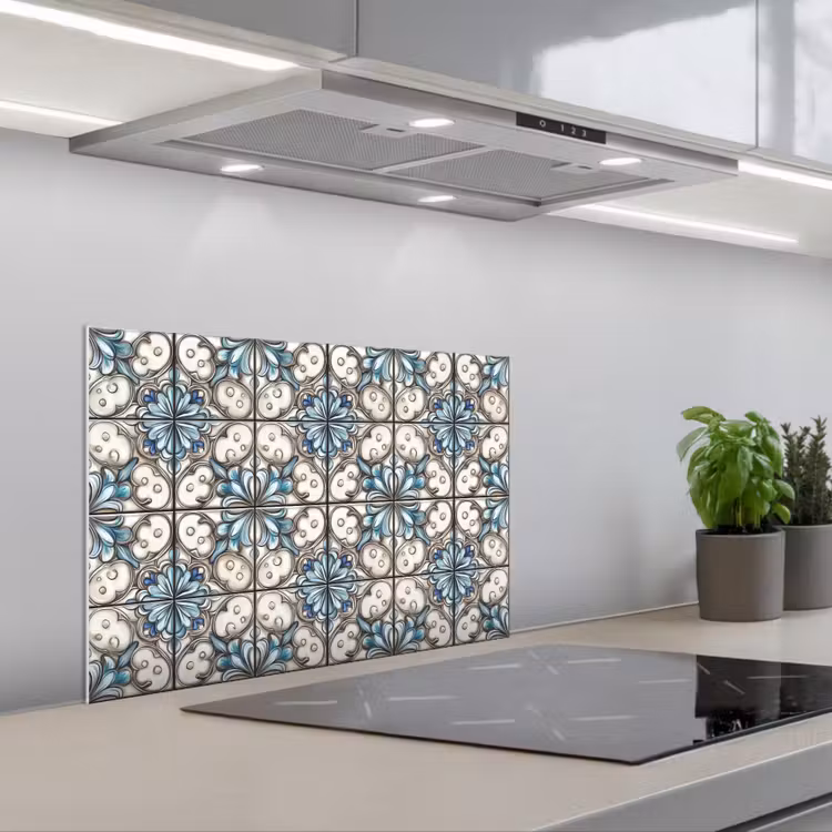 Barok - Tegel - Kleurrijk keuken achterwand spatscherm klein 900 -3d_schuin
