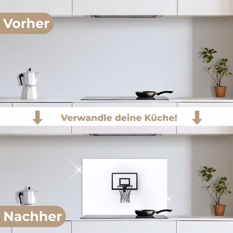 Basketbalbord - Minimalistisch - Zwart keuken achterwand spatscherm klein -voor_na_DE