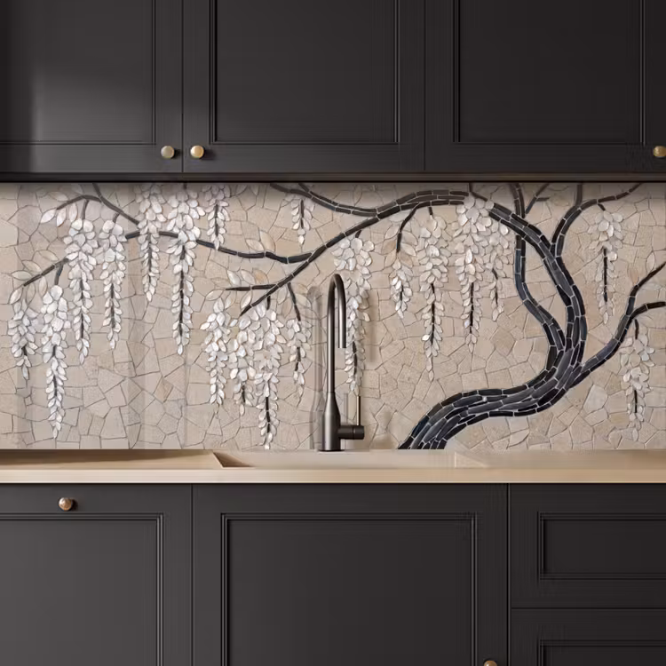 Boom - Bloemen - Mozaïek - Kunst - Wit keuken achterwand 2 middel -sfeer1