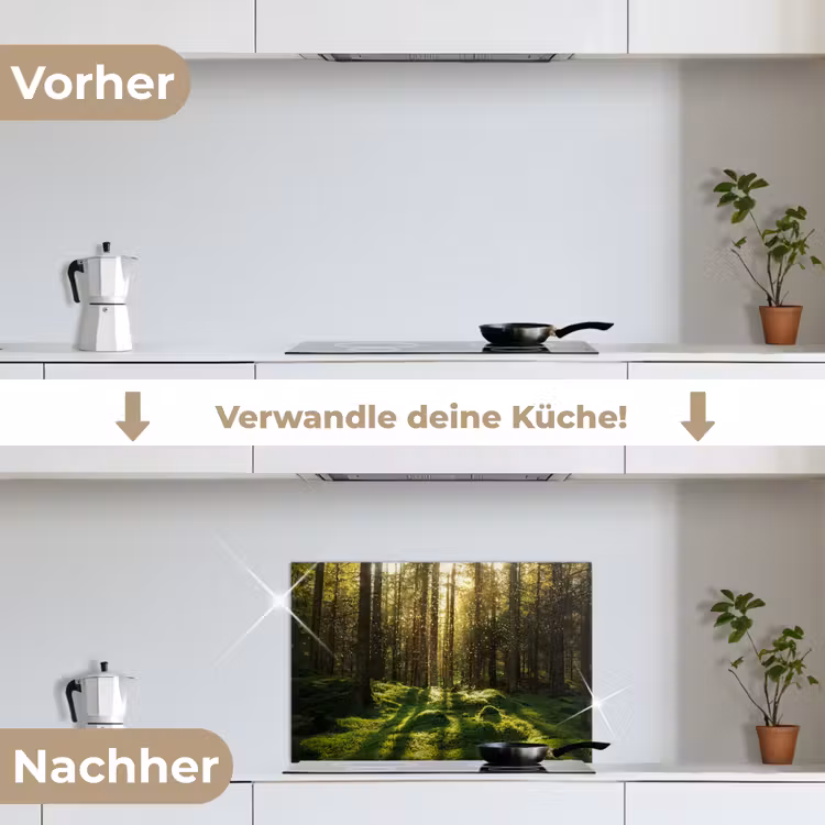 Bomen - Bos - Mos - Planten - Zon - Natuur keuken achterwand spatscherm klein -voor_na_DE