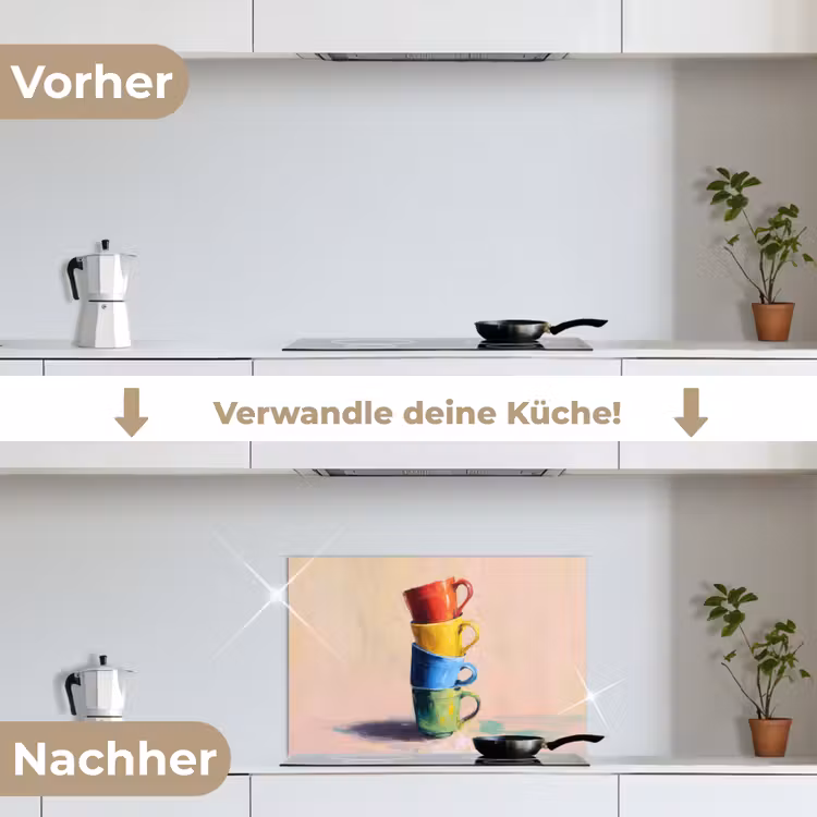 Mokken - Gestapeld - Keramiek - Kleurrijk keuken achterwand spatscherm klein -voor_na_DE