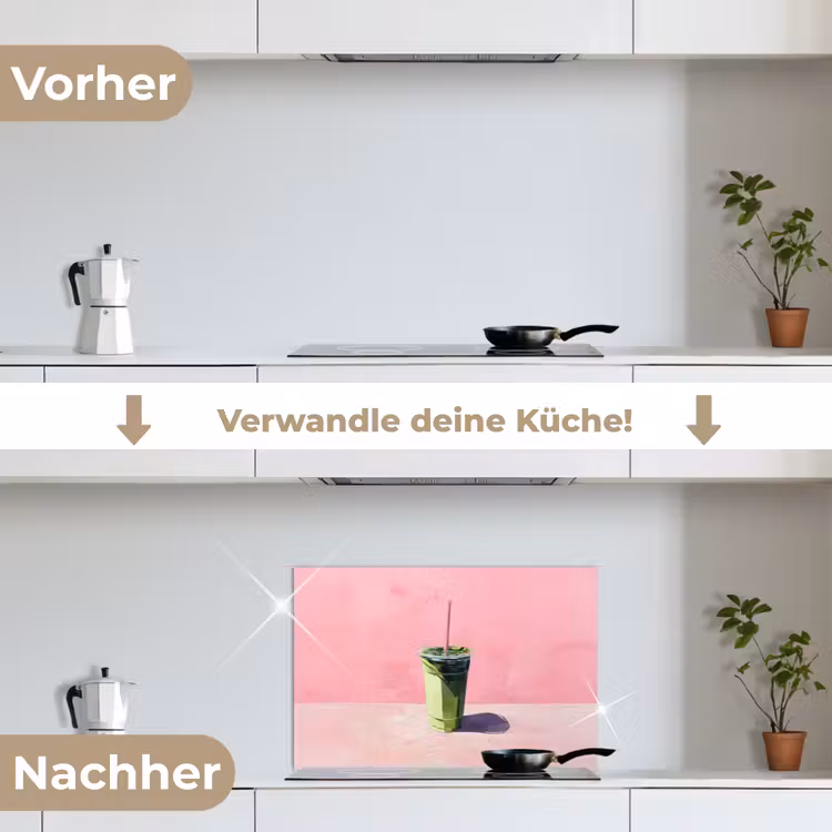 Beker - Rietje - Minimalistisch - Groen keuken achterwand spatscherm klein -voor_na_DE
