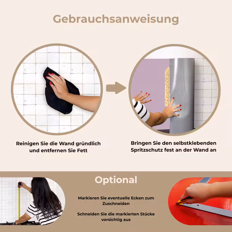 Beige - Ijsje - Spikkels keuken achterwand spatscherm klein -gebruiksaanwijzing_DE