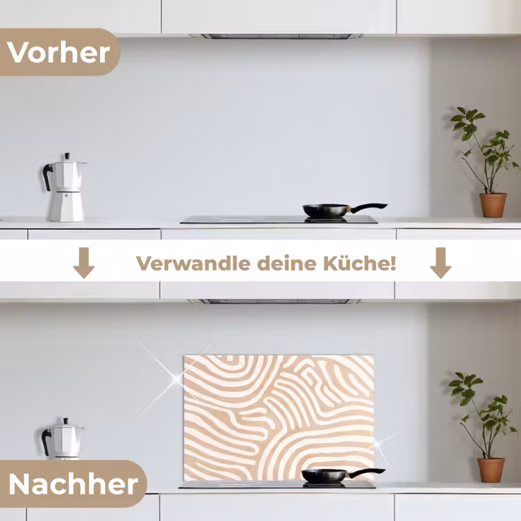 Beige - Aardspatroon keuken achterwand spatscherm klein -voor_na_DE