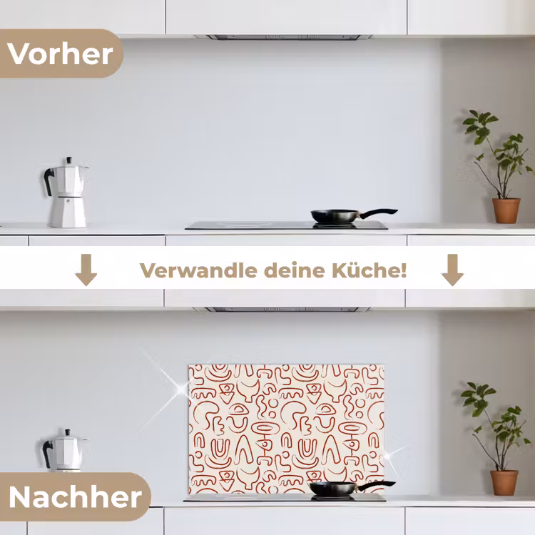 Beige - Vormen - Rood - Patroon keuken achterwand spatscherm klein 900 -voor_na_DE