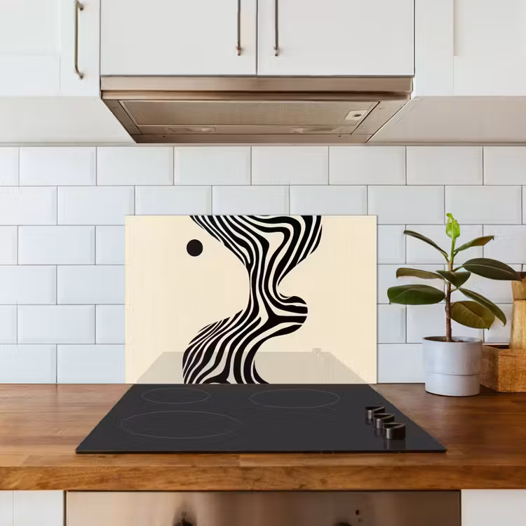 Beige - Lijnen - Golvend - Abstract keuken achterwand spatscherm klein -sfeer2