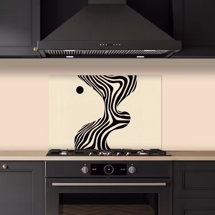 Beige - Lijnen - Golvend - Abstract keuken achterwand spatscherm klein -sfeer1