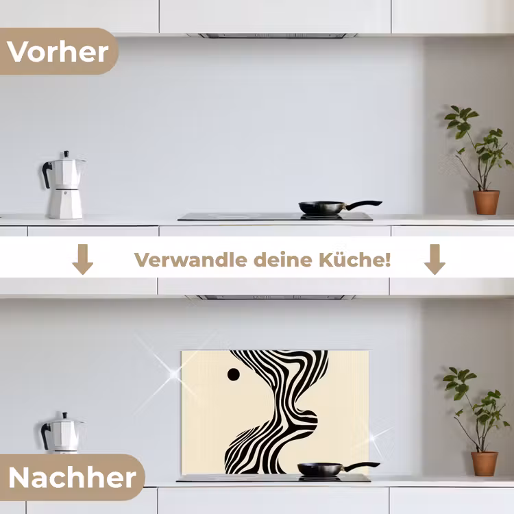Beige - Lijnen - Golvend - Abstract keuken achterwand spatscherm klein -voor_na_DE