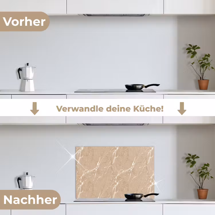 Beige - Marmer - Organisch - Wit keuken achterwand spatscherm klein 900 -voor_na_DE