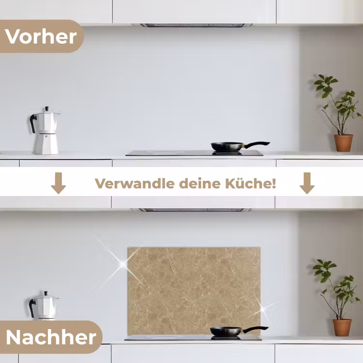 Beige - Marmer - Witte aders keuken achterwand spatscherm klein 900 -voor_na_DE