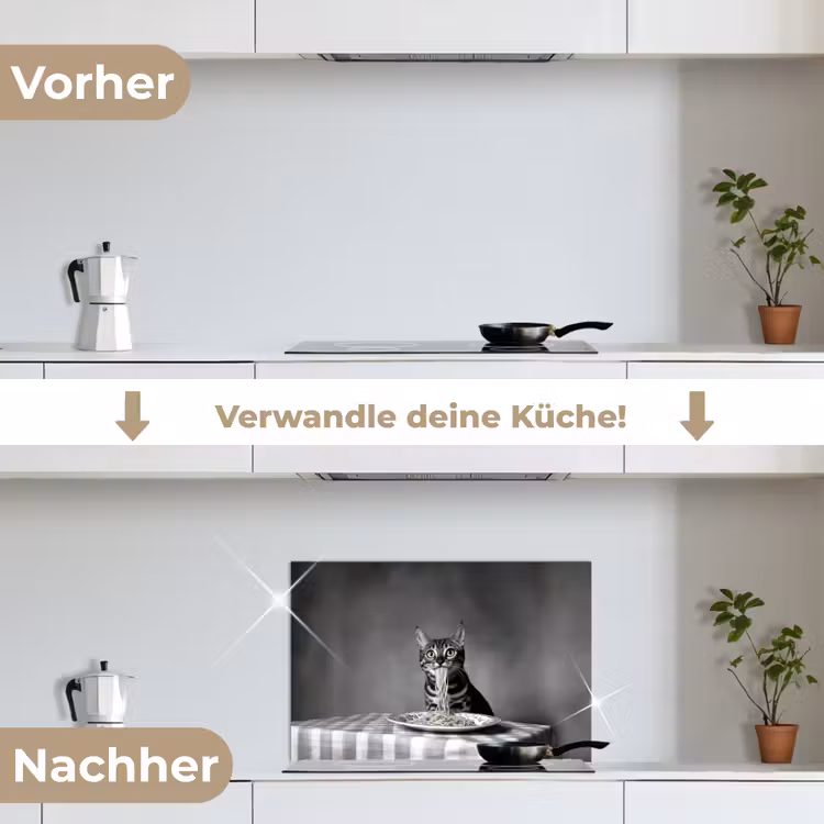 Bengaal - Kat - Tafelkleed - Zwart - Wit - Dier keuken achterwand spatscherm klein -voor_na_DE