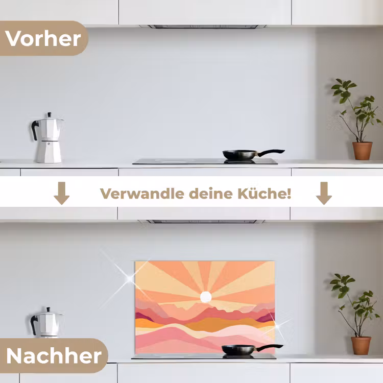 Bergen - Abstract - Zonnestralen - Roze keuken achterwand spatscherm klein -voor_na_DE