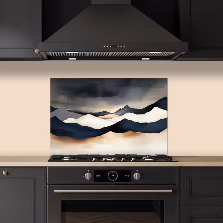 Bergen - Donkerblauw - Landschap keuken achterwand spatscherm klein -sfeer1