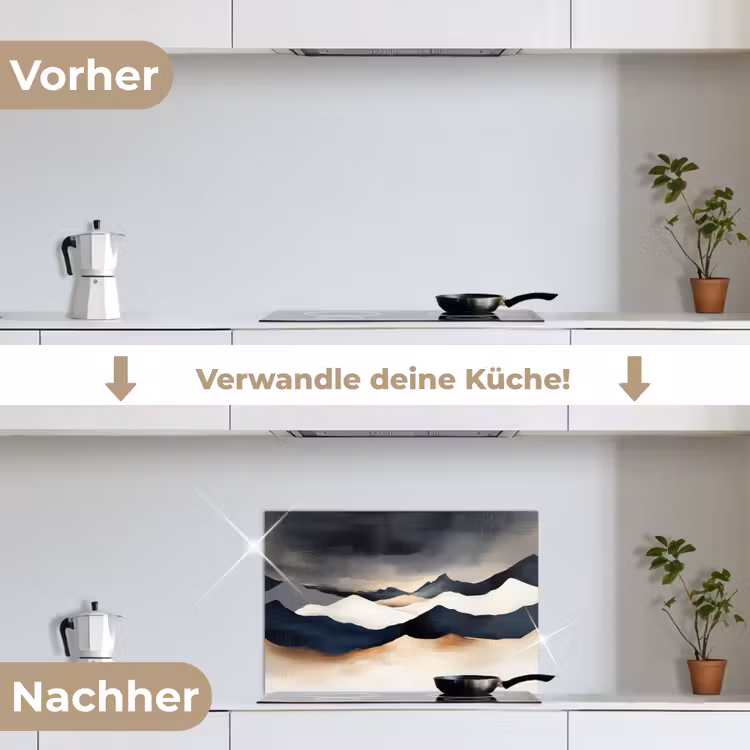 Bergen - Donkerblauw - Landschap keuken achterwand spatscherm klein -voor_na_DE