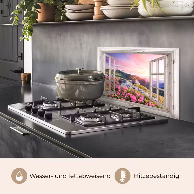Bergen - Landschap - Doorkijk - Bloemen - Avond - Roze keuken achterwand spatscherm klein -usp_DE