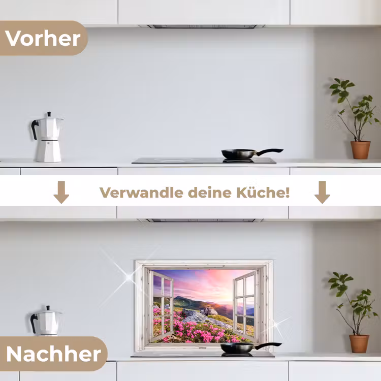 Bergen - Landschap - Doorkijk - Bloemen - Avond - Roze keuken achterwand spatscherm klein -voor_na_DE