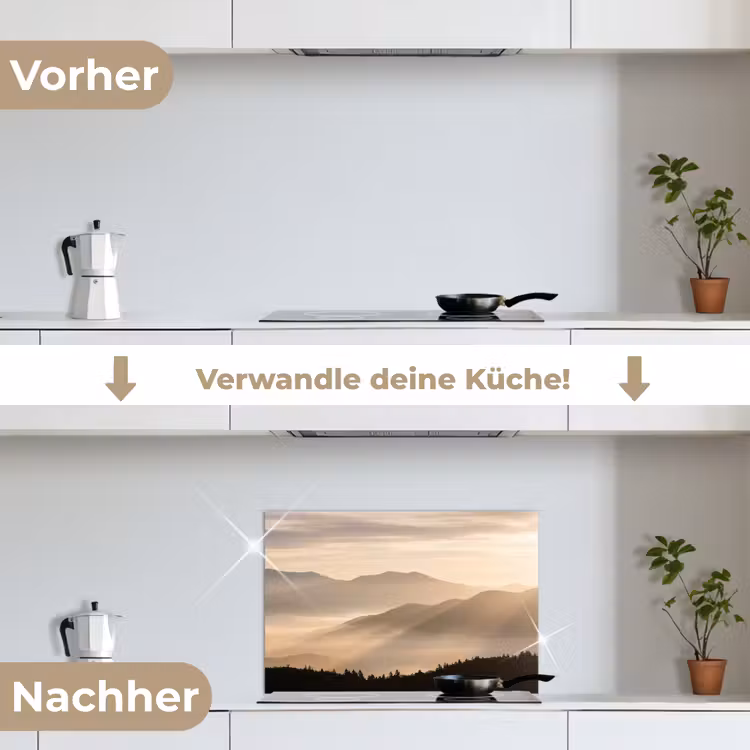 Bergen - Mist - Zonnestralen keuken achterwand spatscherm klein -voor_na_DE