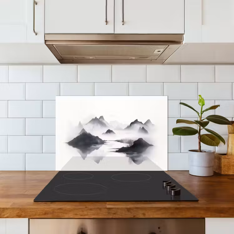 Bergen - Mistig - Water - Wit keuken achterwand spatscherm klein -sfeer2