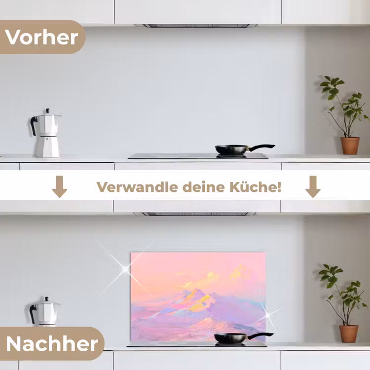 Bergtoppen - Wolken - Dromerig keuken achterwand spatscherm klein -voor_na_DE