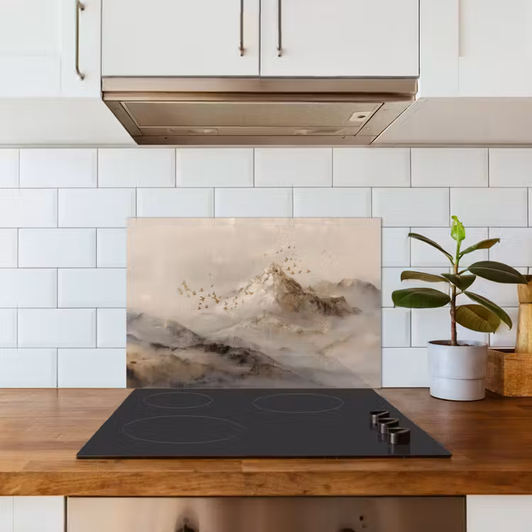 Berglandschap - Mist - Penseelstreken keuken achterwand spatscherm klein -sfeer2