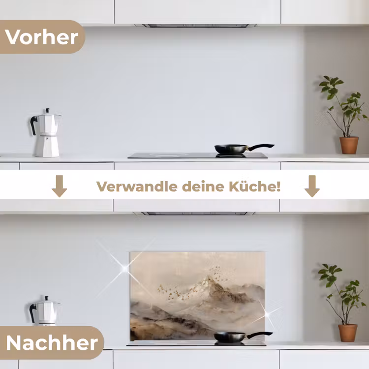 Berglandschap - Mist - Penseelstreken keuken achterwand spatscherm klein -voor_na_DE