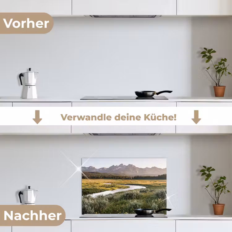 Berglandschap - Rivier - Bos keuken achterwand spatscherm klein -voor_na_DE