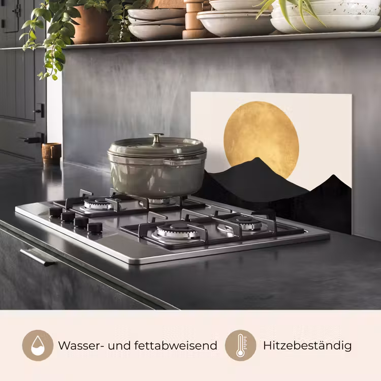 Bergsilhouetten - Gouden cirkel - Beige keuken achterwand spatscherm klein -usp_DE