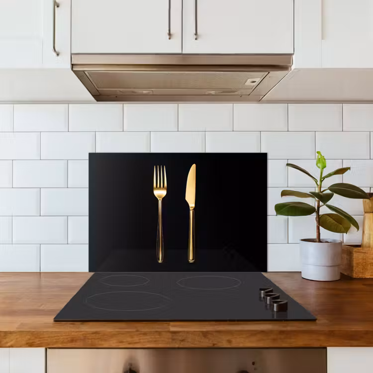 Bestek - Goud - Mes - Vork keuken achterwand spatscherm klein -sfeer2