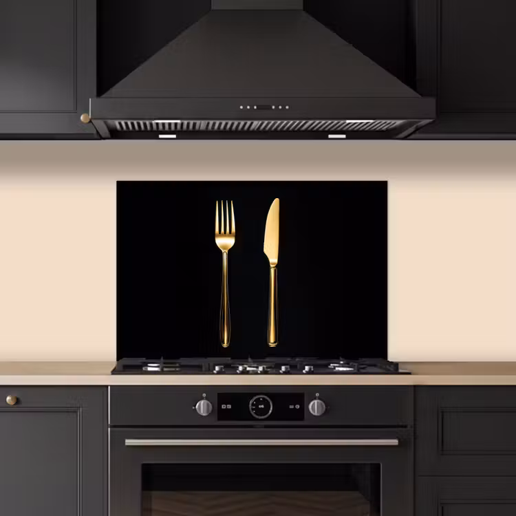 Bestek - Goud - Mes - Vork keuken achterwand spatscherm klein -sfeer1