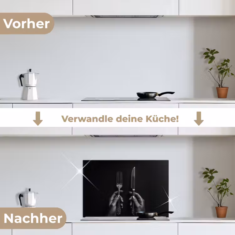Bestek - Zwart - Wit keuken achterwand spatscherm klein -voor_na_DE