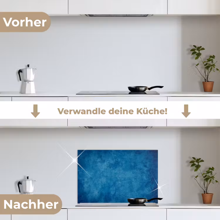 Beton - Blauw - Vintage - Structuur - Industrieel keuken achterwand spatscherm klein -voor_na_DE