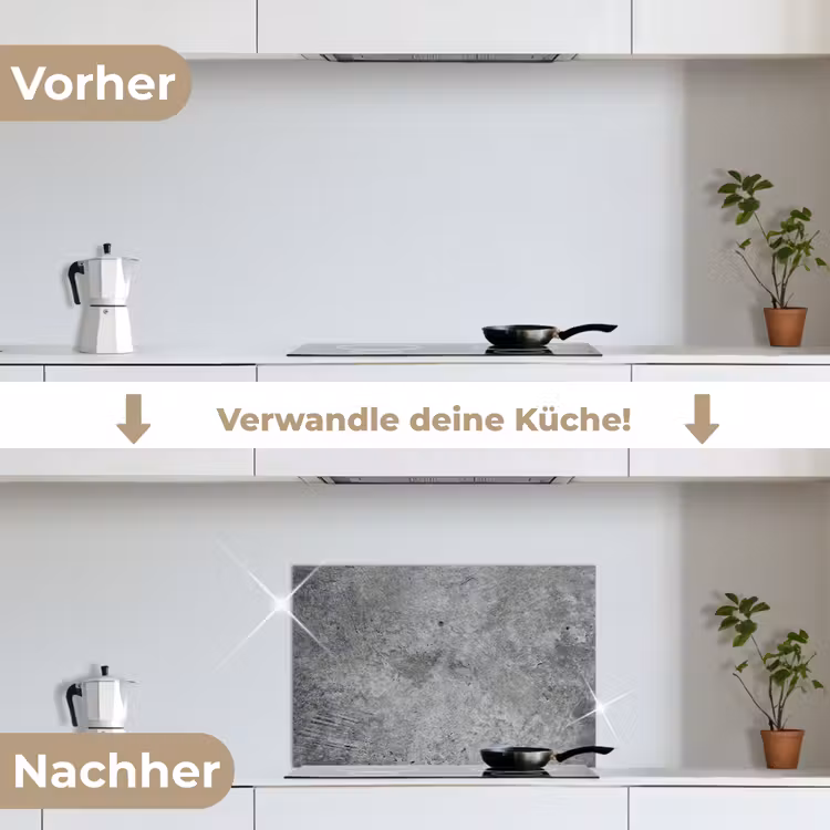 Beton - Leisteen - Grijs -Betonstructuur keuken achterwand spatscherm klein -voor_na_DE
