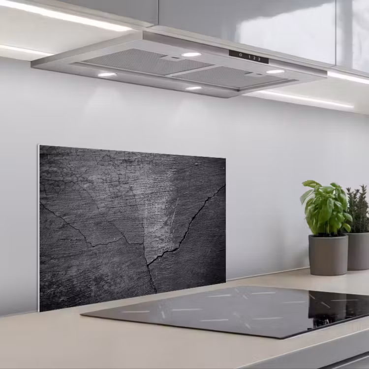 Beton - Zwart - Scheur keuken achterwand spatscherm klein -3d_schuin