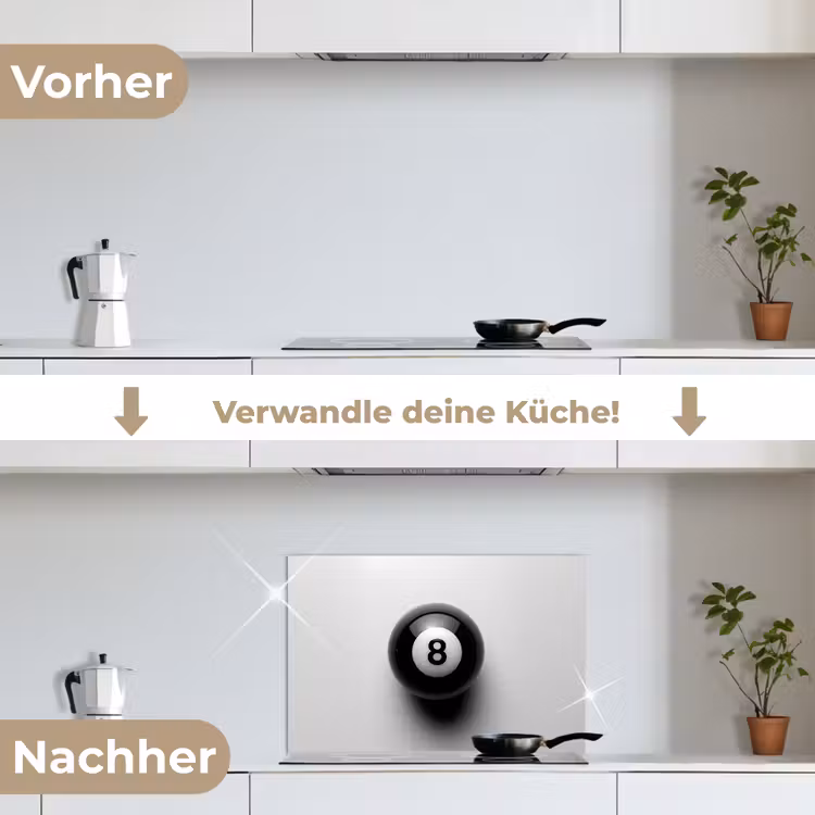 Biljartbal - Getal - Acht - Wit keuken achterwand spatscherm klein -voor_na_DE
