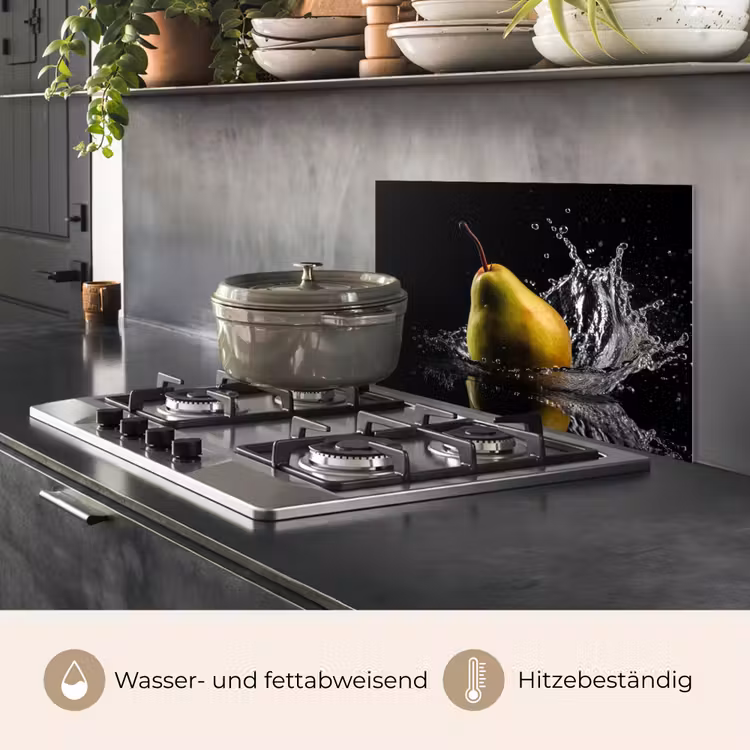 Peer - Fruit - Water - Zwart keuken achterwand spatscherm klein -usp_DE