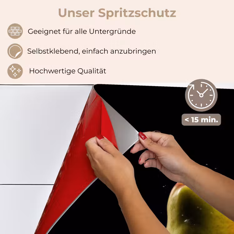 Peer - Fruit - Water - Zwart keuken achterwand spatscherm klein -spatscherm_DE