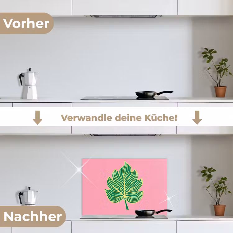 Blad - Groen - Illustratie - Minimalistisch keuken achterwand spatscherm klein -voor_na_DE