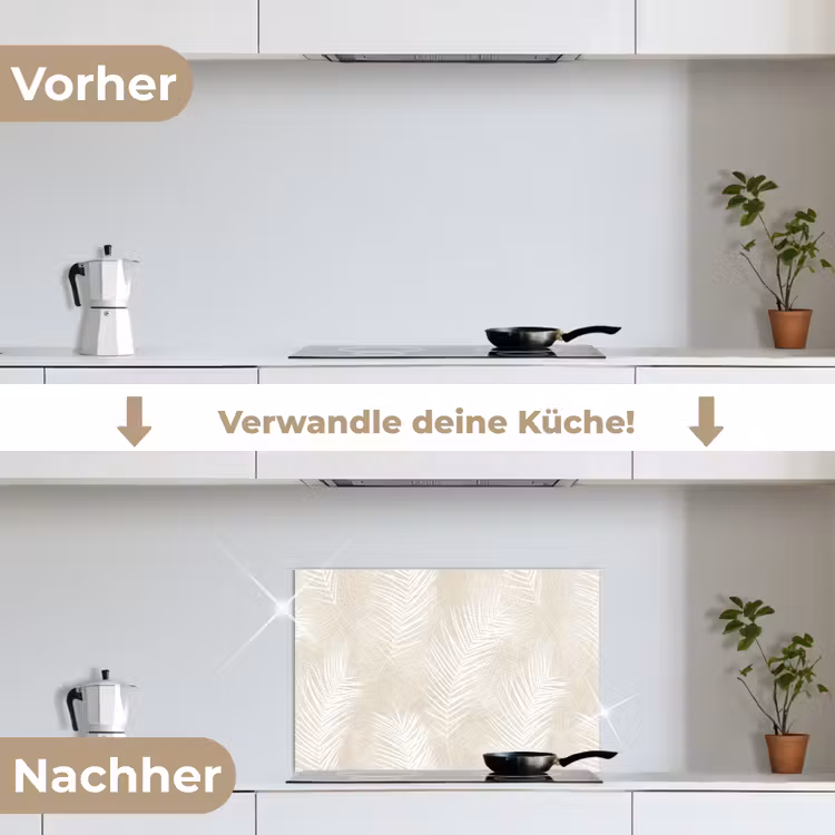 Bladeren - Beige - Wit - Botanisch - Natuur keuken achterwand spatscherm klein -voor_na_DE