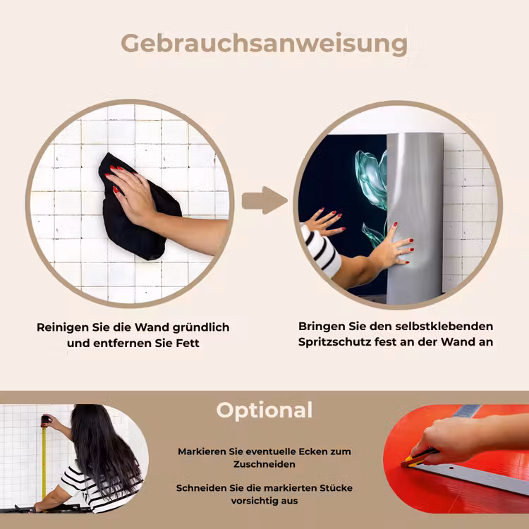 Bladeren - Bloem - Glazen - Donkerblauw keuken achterwand spatscherm klein -gebruiksaanwijzing_DE