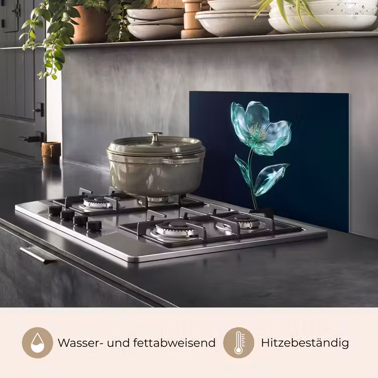 Bladeren - Bloem - Glazen - Donkerblauw keuken achterwand spatscherm klein -usp_DE