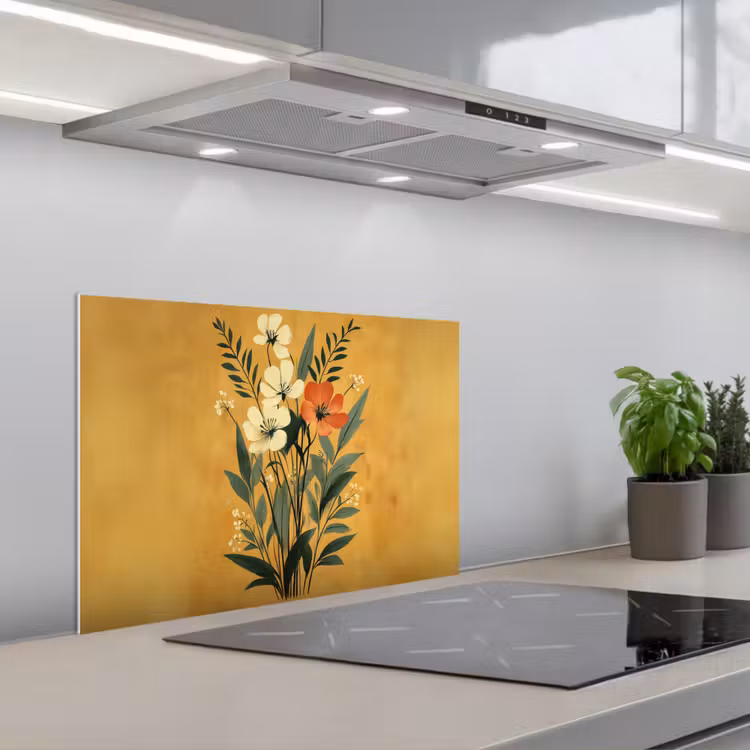 Bladeren - Boeket - Bloemen - Geel keuken achterwand spatscherm klein -3d_schuin