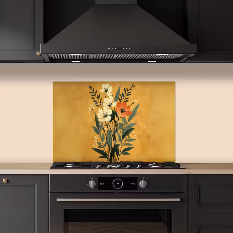 Bladeren - Boeket - Bloemen - Geel keuken achterwand spatscherm klein -sfeer1