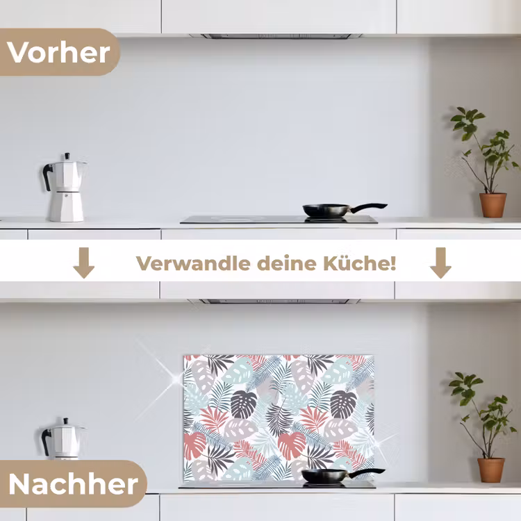 Bladeren - Jungle - Pastel - Tropisch keuken achterwand spatscherm klein -voor_na_DE