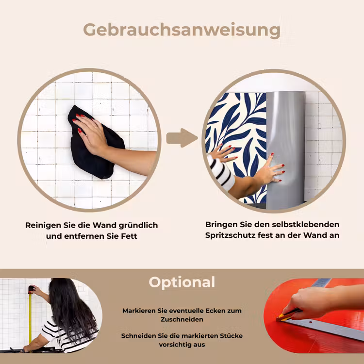 Bladeren - Klimop - Donkerblauw keuken achterwand spatscherm klein -gebruiksaanwijzing_DE