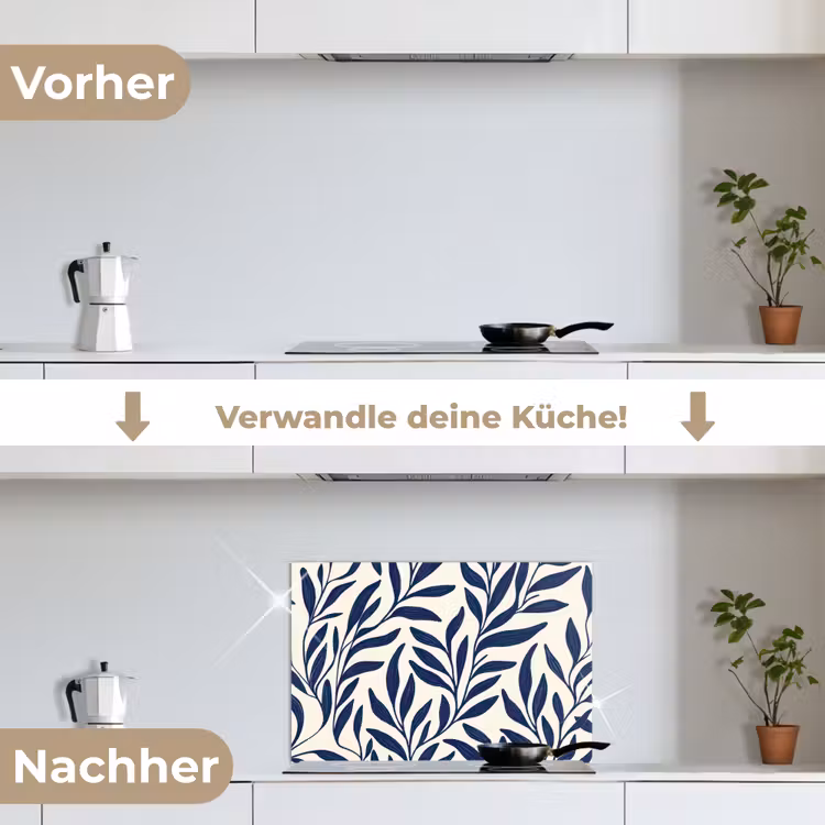 Bladeren - Klimop - Donkerblauw keuken achterwand spatscherm klein -voor_na_DE