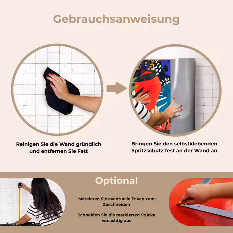 Bladeren - Vormen - Abstract - Kleurrijk keuken achterwand spatscherm klein -gebruiksaanwijzing_DE