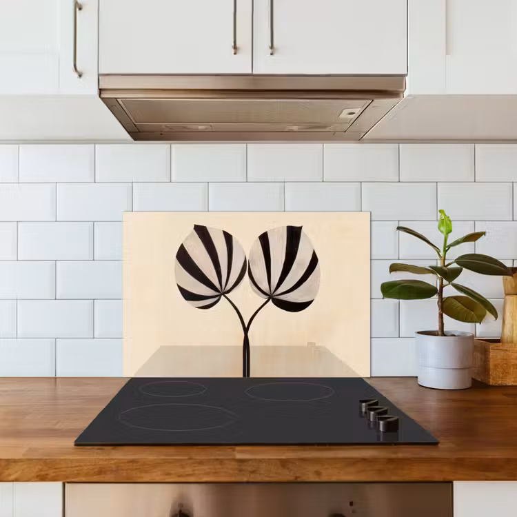 Bladeren - Gestreept - Stengel - Beige keuken achterwand spatscherm klein -sfeer2