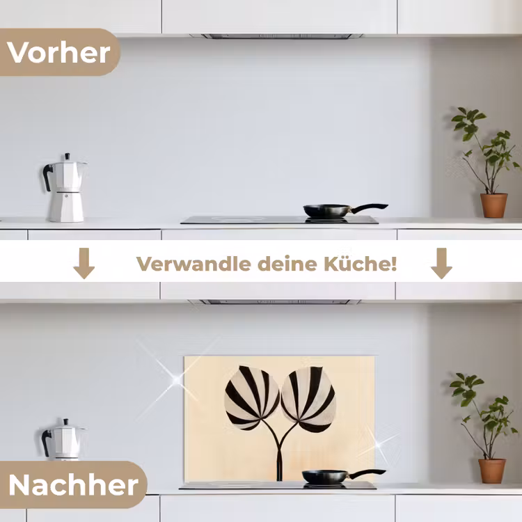 Bladeren - Gestreept - Stengel - Beige keuken achterwand spatscherm klein -voor_na_DE
