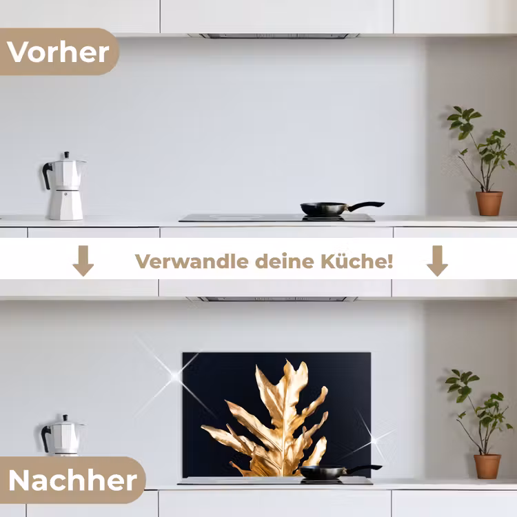 Bladeren - Goud - Herfst - Natuur - Luxe keuken achterwand spatscherm klein -voor_na_DE